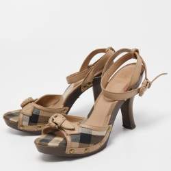 Burberry Beige Nova Check Canvas and Leather Ankle Strap Clog Sandals Size 39