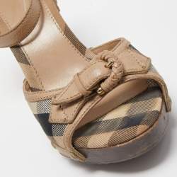 Burberry Beige Nova Check Canvas and Leather Ankle Strap Clog Sandals Size 39