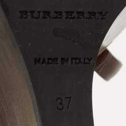 Burberry Brown Leather and Nova Check Wedge Platform Ankle Strap Sandals 37