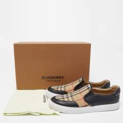 Burberry Beige/Black Nova Check Canvas and Leather Gauden Low Top Sneakers Size 38