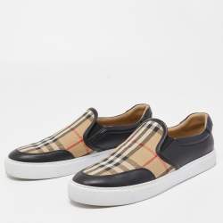 Burberry Beige/Black Nova Check Canvas and Leather Gauden Low Top Sneakers Size 38