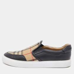 Burberry Beige/Black Nova Check Canvas and Leather Gauden Low Top Sneakers Size 38