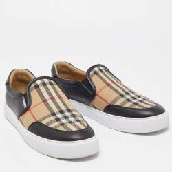Burberry Beige/Black Nova Check Canvas and Leather Gauden Low Top Sneakers Size 38
