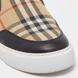 Burberry Beige/Black Nova Check Canvas and Leather Gauden Low Top Sneakers Size 38