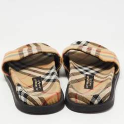Pre Owned Burberry Beige Vintage Rainbow Check Canvas Ashmore Slides Size 38