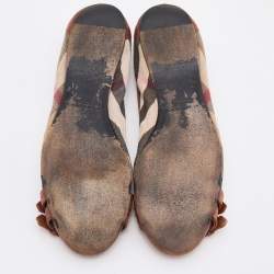Pre Owned Burberry Beige/Tan Nova Check Canvas and Leather Buckle Ballet Flats Size 38