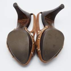 Pre Owned Burberry Brown Leather and Canvas Housecheck Buckle Studded Slingback Sandals Size 40