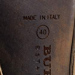 Pre Owned Burberry Brown Leather and Canvas Housecheck Buckle Studded Slingback Sandals Size 40