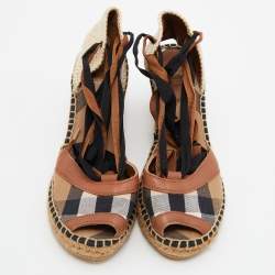 مملوكة مسبقًا صندل بربري سيور متعاكسة كعب روكي إسبادريل جلد بني مقاس 39