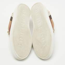 Burberry Beige/Rose Gold House Check Canvas and Suede Salmond Sequins Low Top Sneakers Size 37.5