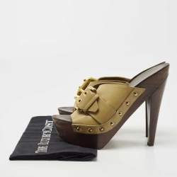 Burberry Olive Green Leather Buckle Platform Clogs Size 38