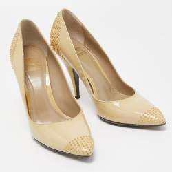 Burberry Beige Patent Leather Studded Pointed Toe Pumps Size 38