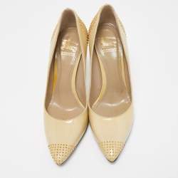 Burberry Beige Patent Leather Studded Pointed Toe Pumps Size 38