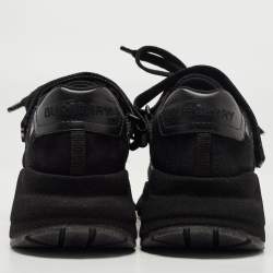 Pre Owned Burberry Black Leather and Mesh Low Top Sneakers Size 39.5