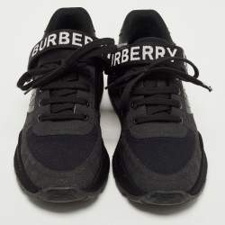 Pre Owned Burberry Black Leather and Mesh Low Top Sneakers Size 39.5