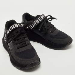 Pre Owned Burberry Black Leather and Mesh Low Top Sneakers Size 39.5