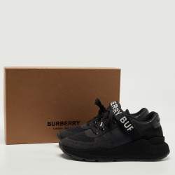 Pre Owned Burberry Black Leather and Mesh Low Top Sneakers Size 39.5