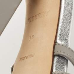 مملوكة مسبقًا Burberry Cloud Grey Leather Hove Heel Ankle Strap Sandals Size 38
