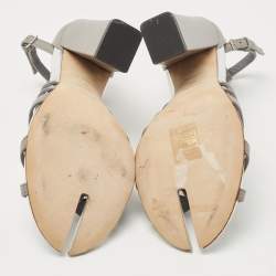 مملوكة مسبقًا Burberry Cloud Grey Leather Hove Heel Ankle Strap Sandals Size 38