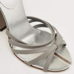 مملوكة مسبقًا Burberry Cloud Grey Leather Hove Heel Ankle Strap Sandals Size 38