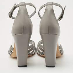 مملوكة مسبقًا Burberry Cloud Grey Leather Hove Heel Ankle Strap Sandals Size 38