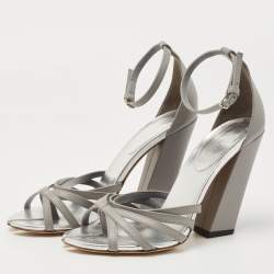 مملوكة مسبقًا Burberry Cloud Grey Leather Hove Heel Ankle Strap Sandals Size 38