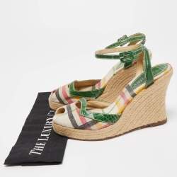 Burberry Multicolor Canvas and Croc Embossed Leather Wedge Sandals Size 40