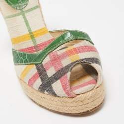 Burberry Multicolor Canvas and Croc Embossed Leather Wedge Sandals Size 40