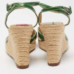 Burberry Multicolor Canvas and Croc Embossed Leather Wedge Sandals Size 40