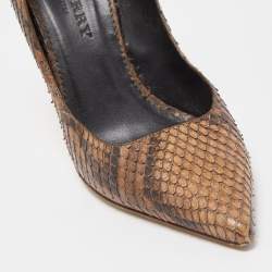 Pre Owned Burberry Brown Python Embossed Leather Platform Pumps Size 38