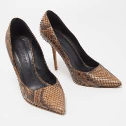 Pre Owned Burberry Brown Python Embossed Leather Platform Pumps Size 38