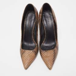 Pre Owned Burberry Brown Python Embossed Leather Platform Pumps Size 38
