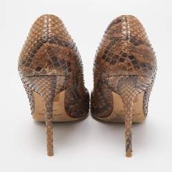 Pre Owned Burberry Brown Python Embossed Leather Platform Pumps Size 38
