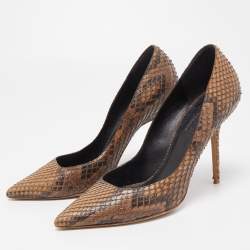 Pre Owned Burberry Brown Python Embossed Leather Platform Pumps Size 38