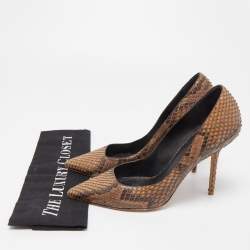 Pre Owned Burberry Brown Python Embossed Leather Platform Pumps Size 38