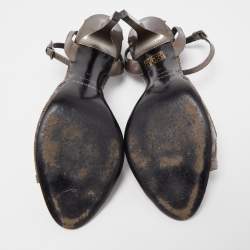 Pre Owned Burberry Metallic Leather Perforated Ankle Strap Sandals Size 39