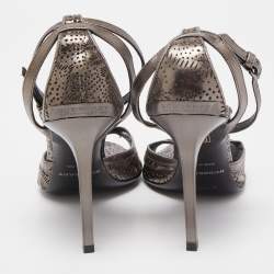 Pre Owned Burberry Metallic Leather Perforated Ankle Strap Sandals Size 39