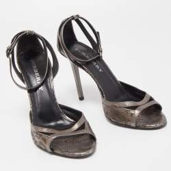 Pre Owned Burberry Metallic Leather Perforated Ankle Strap Sandals Size 39