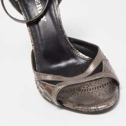 Pre Owned Burberry Metallic Leather Perforated Ankle Strap Sandals Size 39