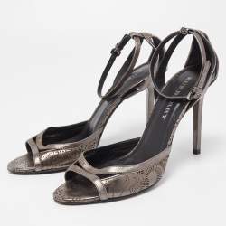 Pre Owned Burberry Metallic Leather Perforated Ankle Strap Sandals Size 39