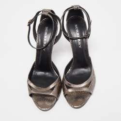 Pre Owned Burberry Metallic Leather Perforated Ankle Strap Sandals Size 39