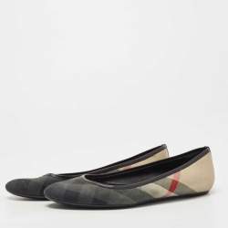 مملوكة مسبقًا Burberry Beige/Black Canvas House Check Ballet Flats Size 40