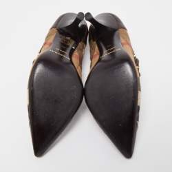 Pre Owned Burberry Brown/Beige Leather and House Check Canvas Pointed Toe Pumps Size 36