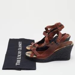 Burberry Brown Leather Espadrille Wedge Sandals Size 38