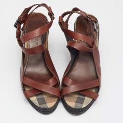 Burberry Brown Leather Espadrille Wedge Sandals Size 38