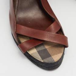 Burberry Brown Leather Espadrille Wedge Sandals Size 38