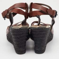 Burberry Brown Leather Espadrille Wedge Sandals Size 38