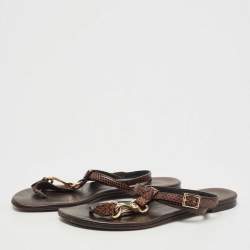 Burberry Brown Python Ankle Strap Flat Sandals Size 37
