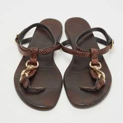Burberry Brown Python Ankle Strap Flat Sandals Size 37