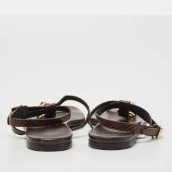 Burberry Brown Python Ankle Strap Flat Sandals Size 37